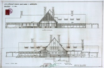 Plány klánovické klubovny, jak je v roce 1938 nakreslil architekt Victor Fürth